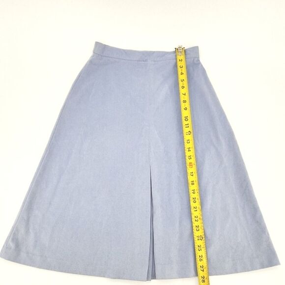 Faux Suede Midi Skirt Womens Est Size 6 Front Pleat Blue Fall 70s Retro Glam Mod - Picture 4 of 7